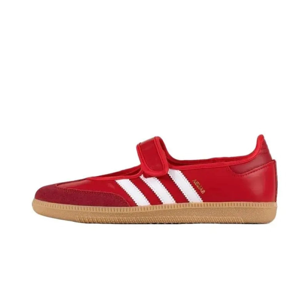 JQ6446-Samba Jane Scarlet Stripes Leather Upper Gum Sole Shoes