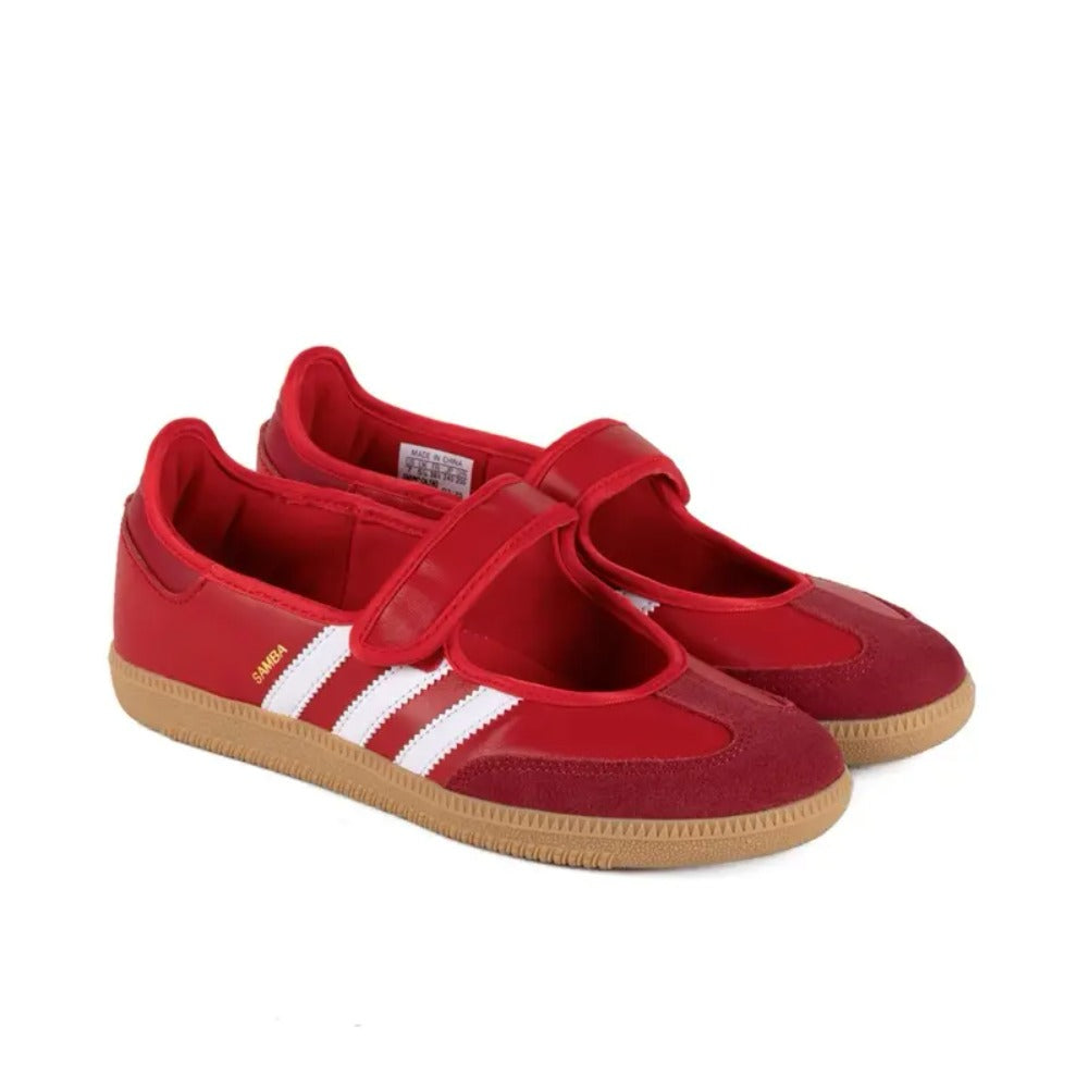 JQ6446-Samba Jane Scarlet Stripes Leather Upper Gum Sole Shoes