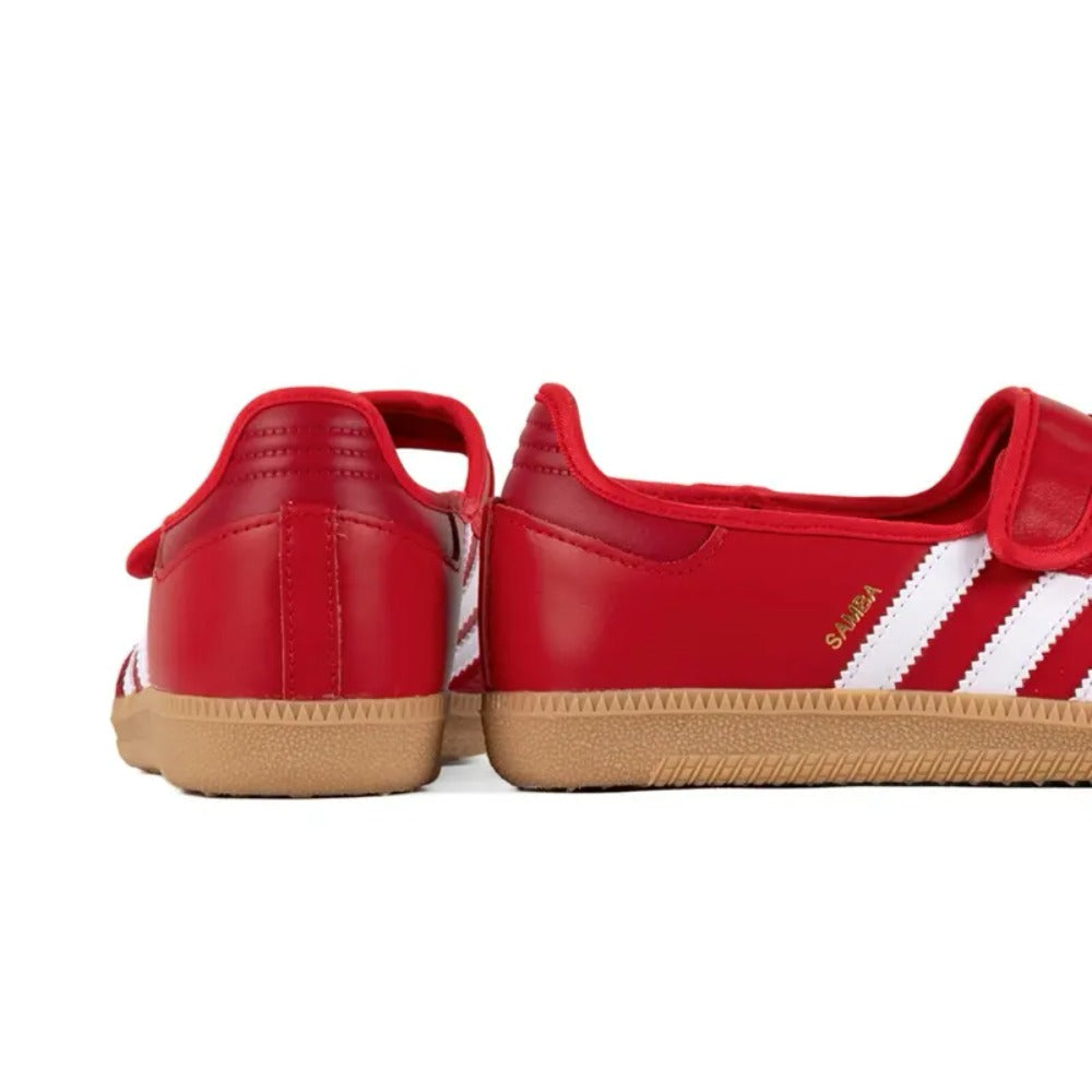 JQ6446-Samba Jane Scarlet Stripes Leather Upper Gum Sole Shoes