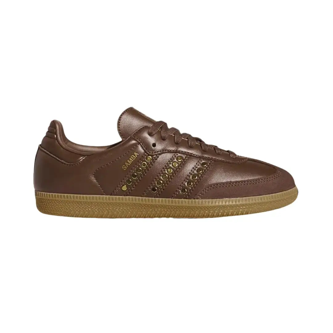 KJ3475-Women's Samba Studded Leather Shoes in Earth