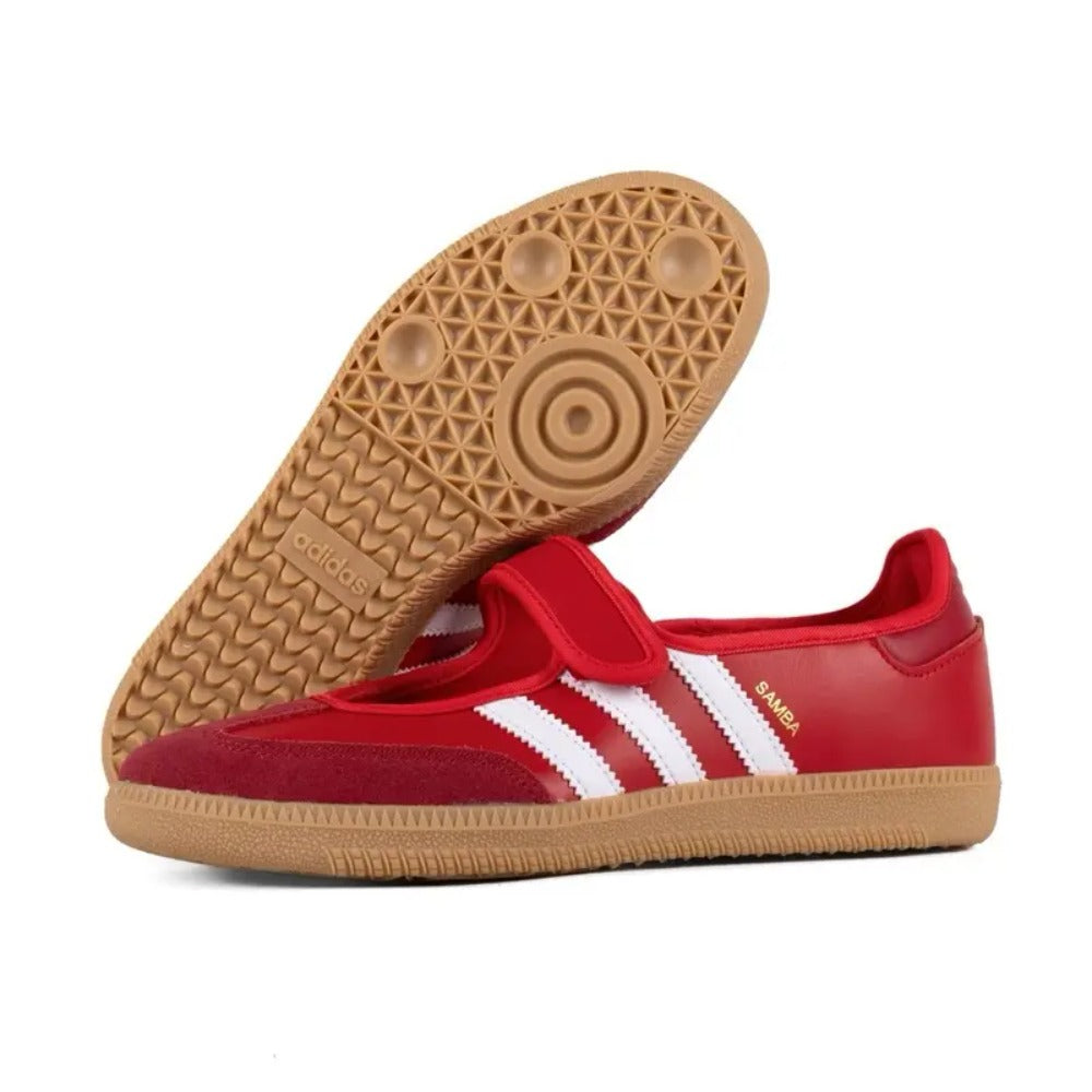 JQ6446-Samba Jane Scarlet Stripes Leather Upper Gum Sole Shoes
