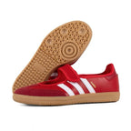 JQ6446-Samba Jane Scarlet Stripes Leather Upper Gum Sole Shoes